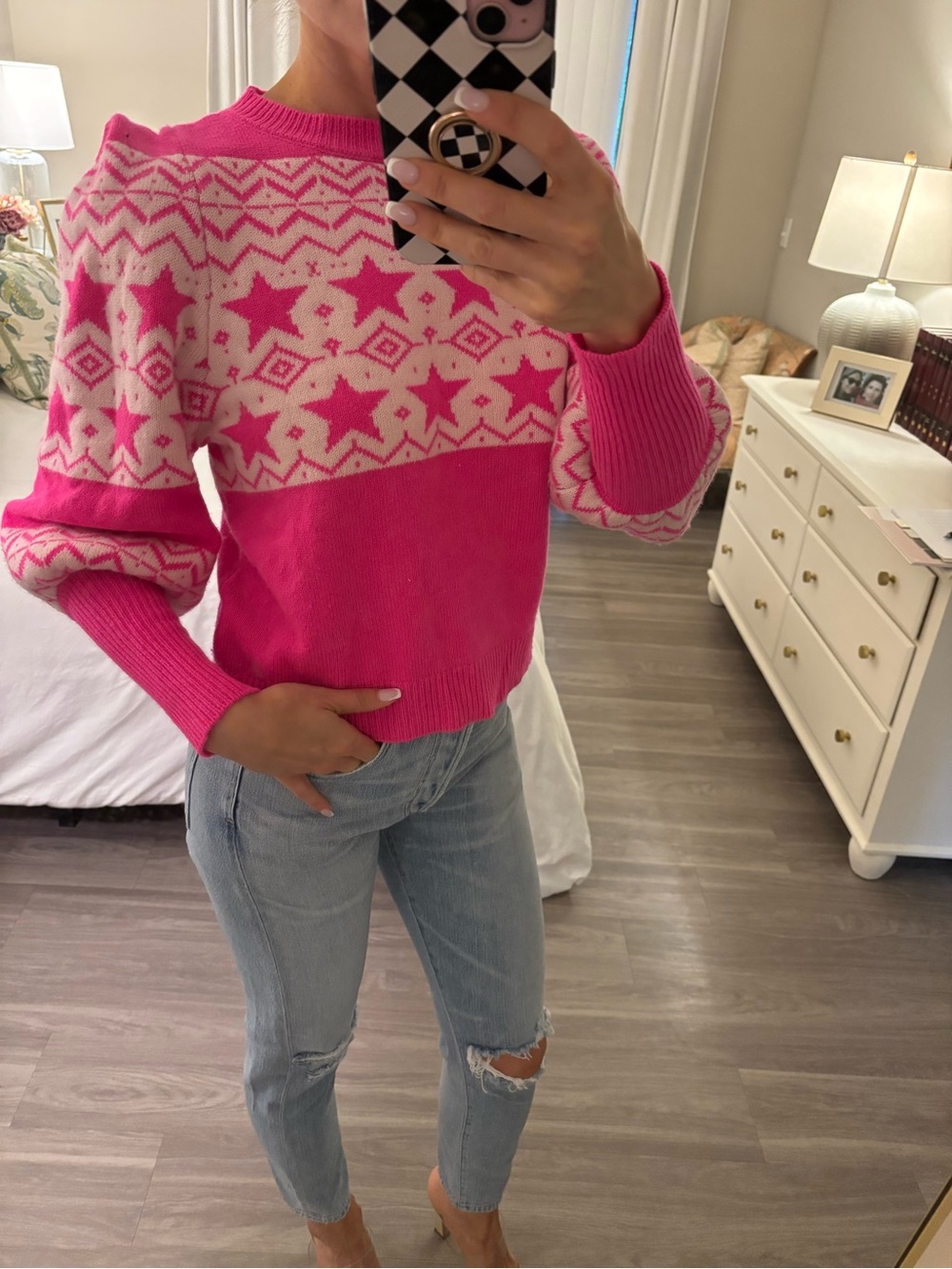 Generation Love New York Pink Fair Isle Star Print Sweater — Size XS 💗